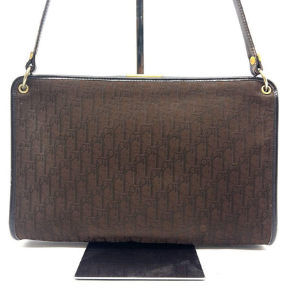Christian Dior Shoulder Bag Purse Trotter Canvas Leather Brown Authentic