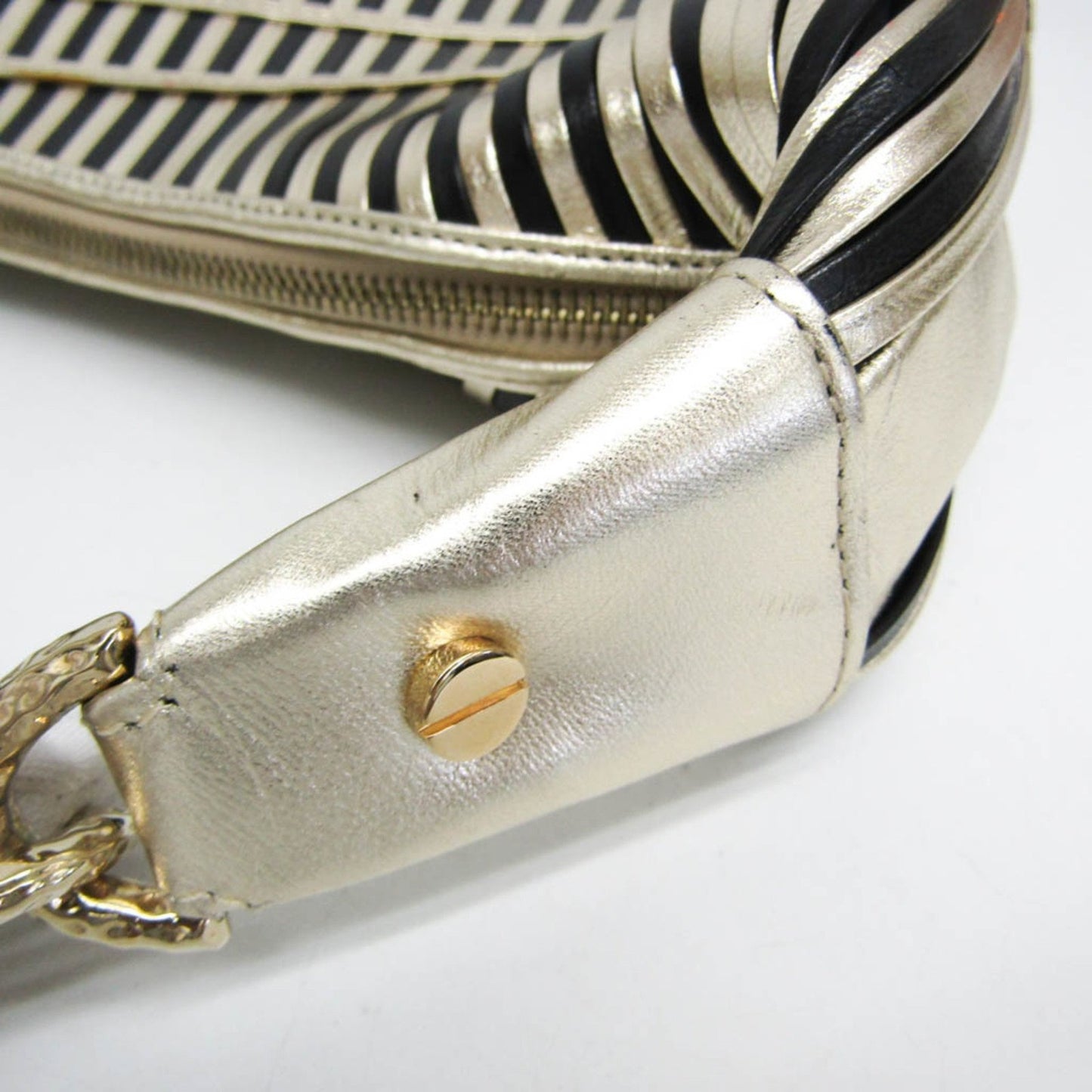 Valentino Garavani Shoulder Bag Purse Leather Black Champagne Gold Authentic