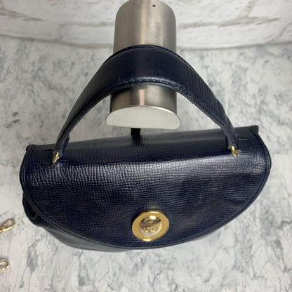 Christian Dior Shoulder Bag Purse CD Leather Navy Authentic