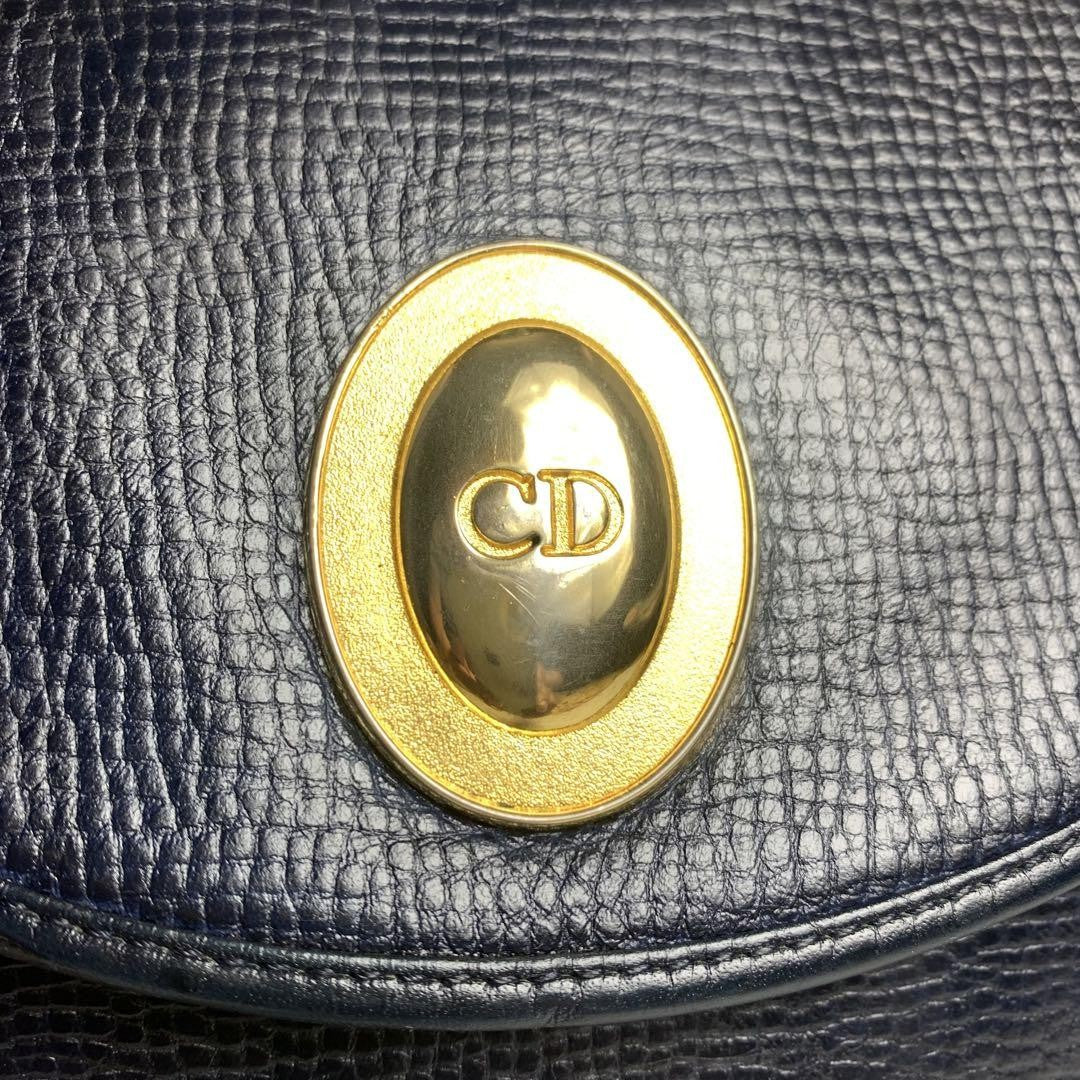 Christian Dior Shoulder Bag Purse CD Leather Navy Authentic