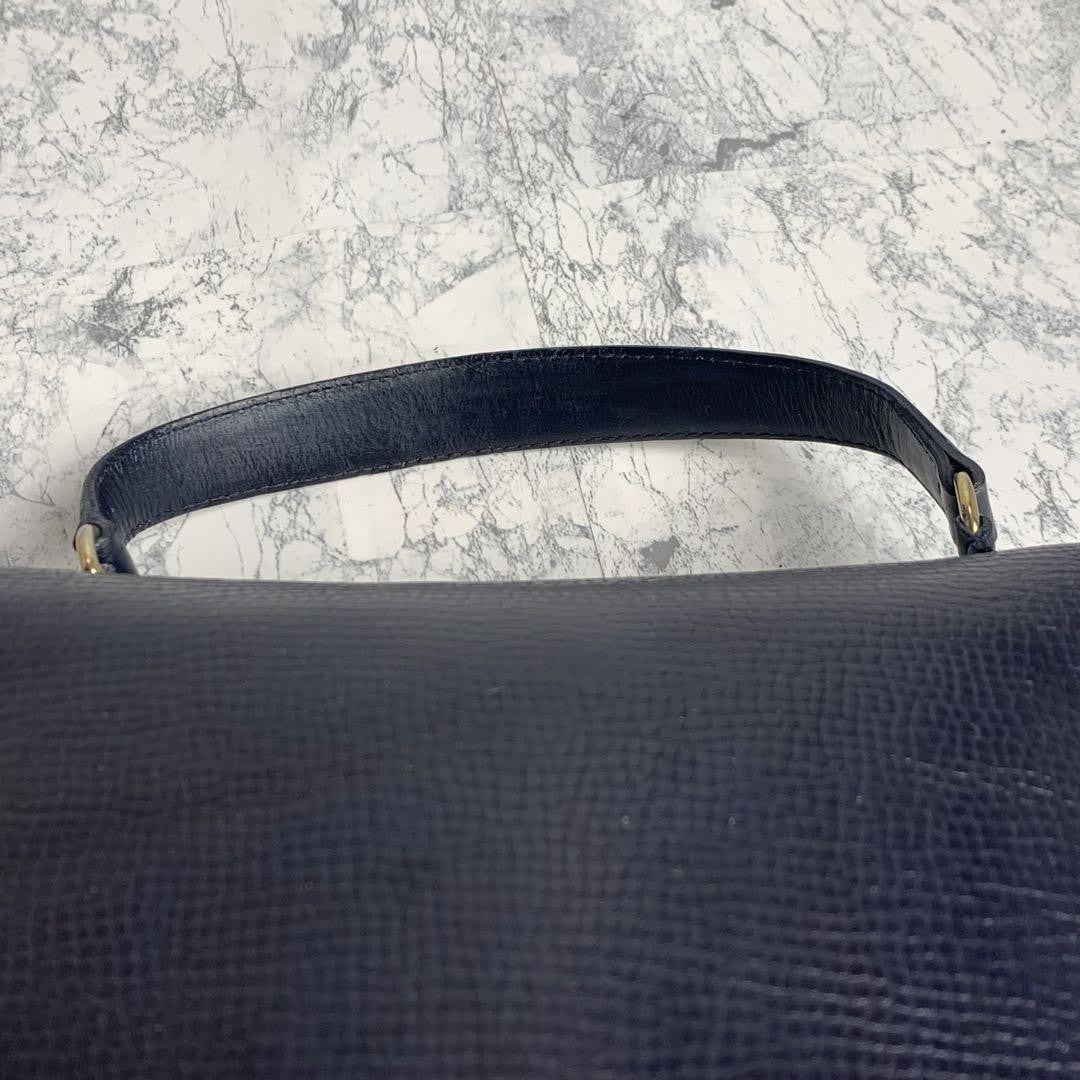 Christian Dior Shoulder Bag Purse CD Leather Navy Authentic
