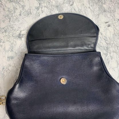 Christian Dior Shoulder Bag Purse CD Leather Navy Authentic