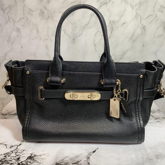COACH Shoulder Bag Purse Leather Black Authentic