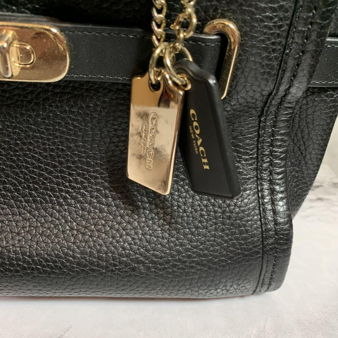 COACH Shoulder Bag Purse Leather Black Authentic