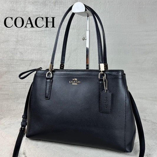 COACH Hand Shoulder Bag Tote Purse 2way Leather Black Authentic