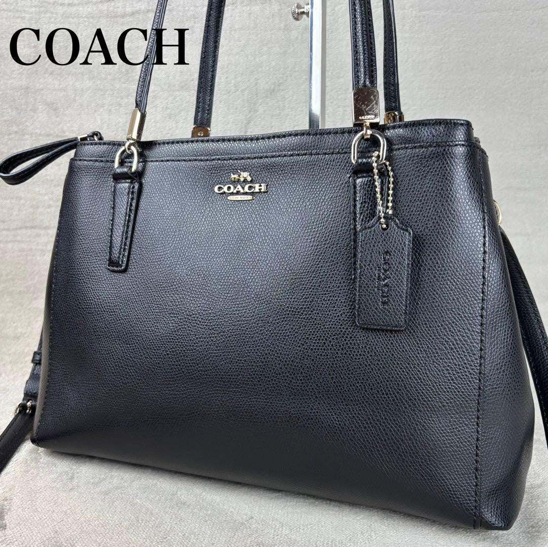 COACH Hand Shoulder Bag Tote Purse 2way Leather Black Authentic