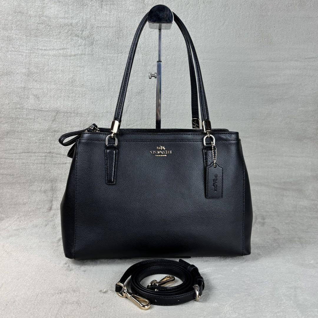 COACH Hand Shoulder Bag Tote Purse 2way Leather Black Authentic