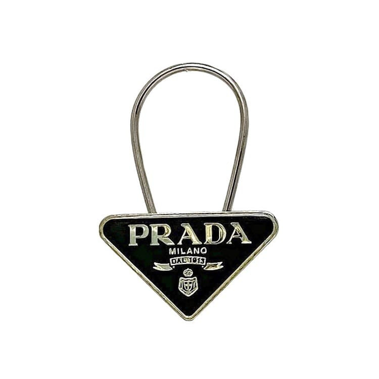 PRADA Key Ring Keychain Bag Charm Logo Silver Metal Authentic