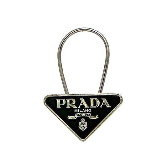 PRADA Key Ring Keychain Bag Charm Logo Silver Metal Authentic