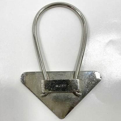 PRADA Key Ring Keychain Bag Charm Logo Silver Metal Authentic