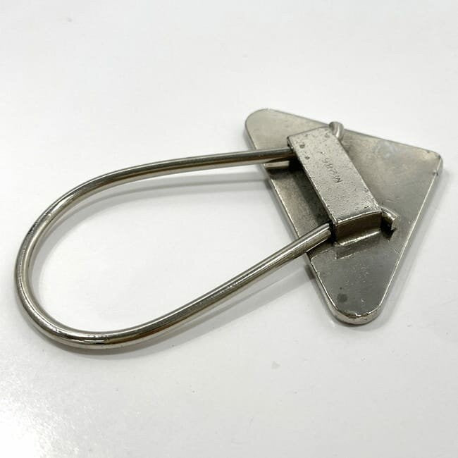 PRADA Key Ring Keychain Bag Charm Logo Silver Metal Authentic
