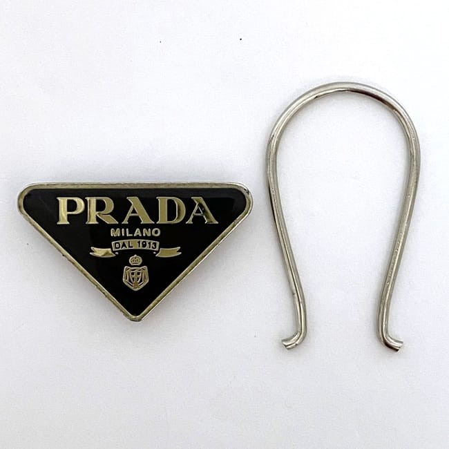 PRADA Key Ring Keychain Bag Charm Logo Silver Metal Authentic