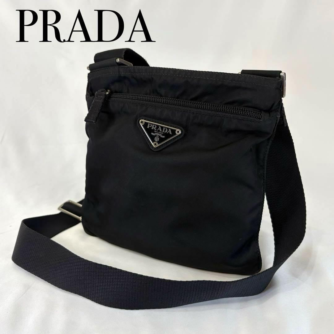 PRADA Shoulder Bag Purse Logo Nylon Black Authentic