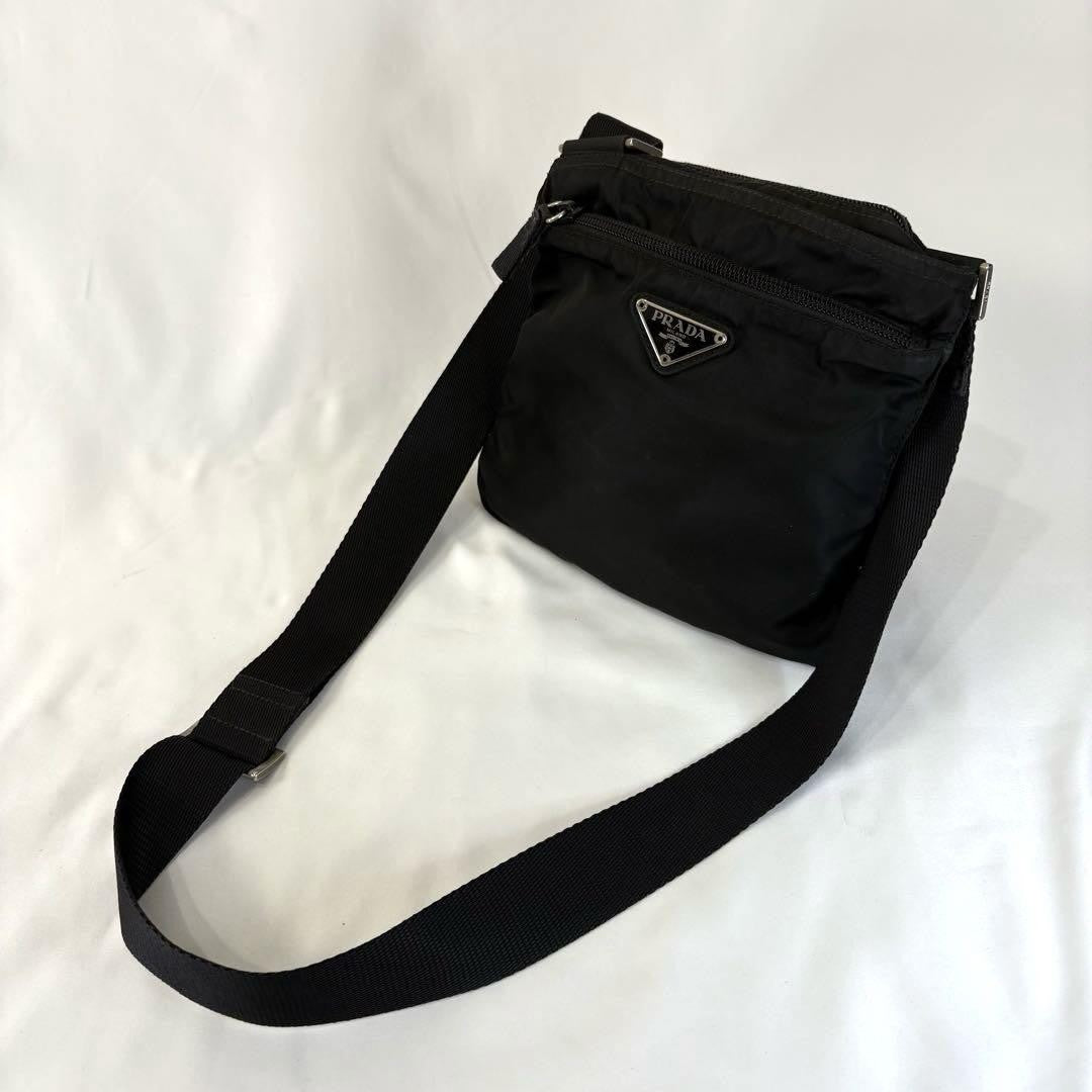 PRADA Shoulder Bag Purse Logo Nylon Black Authentic
