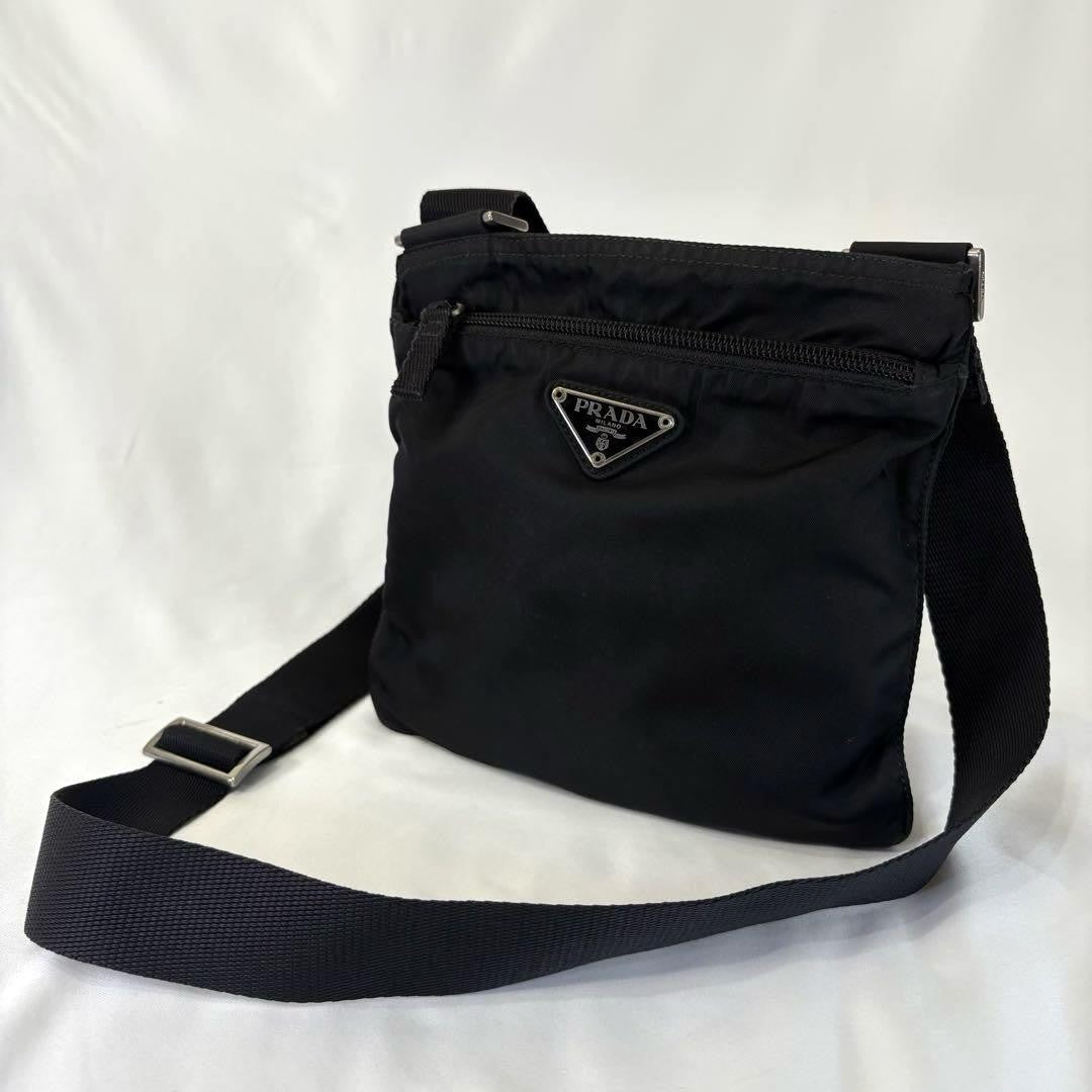 PRADA Shoulder Bag Purse Logo Nylon Black Authentic