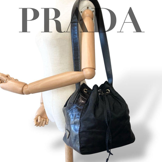 PRADA Shoulder Bag Purse Logo Nylon Black Authentic