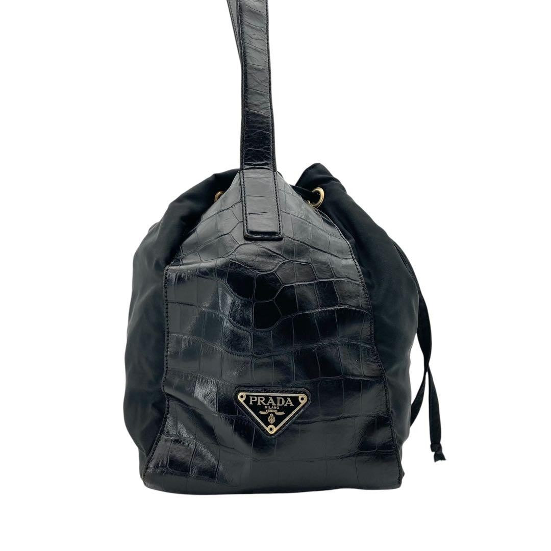 PRADA Shoulder Bag Purse Logo Nylon Black Authentic