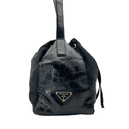 PRADA Shoulder Bag Purse Logo Nylon Black Authentic