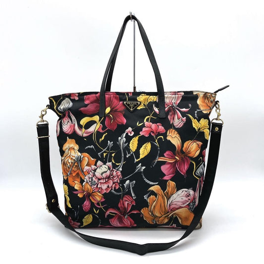 PRADA Hand Shoulder Bag Tote Purse 2way Logo Nylon Black Multicolor Authentic
