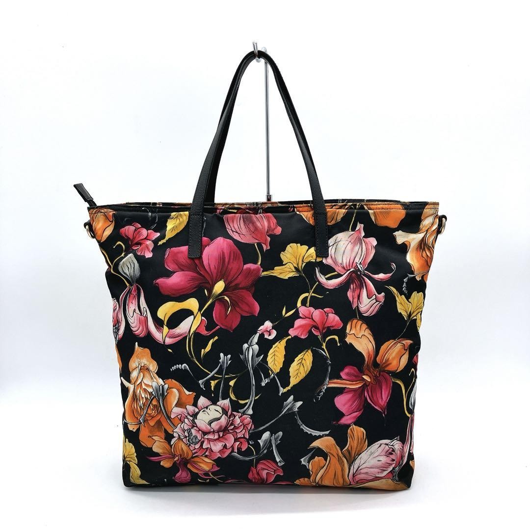 PRADA Hand Shoulder Bag Tote Purse 2way Logo Nylon Black Multicolor Authentic