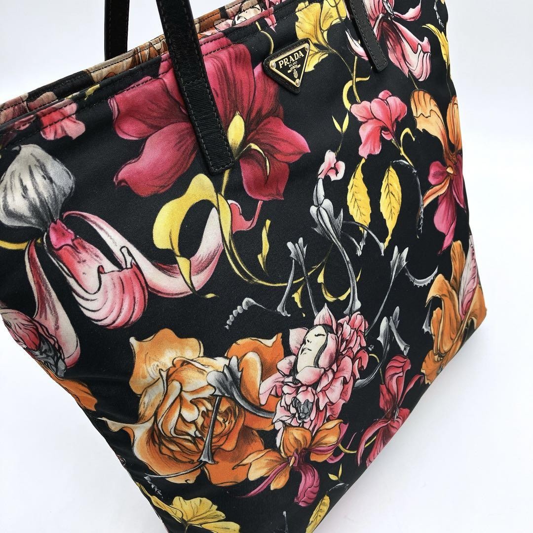 PRADA Hand Shoulder Bag Tote Purse 2way Logo Nylon Black Multicolor Authentic