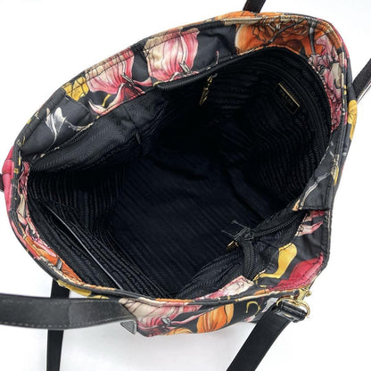 PRADA Hand Shoulder Bag Tote Purse 2way Logo Nylon Black Multicolor Authentic