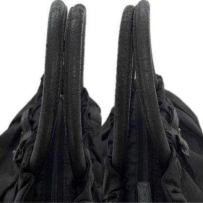 PRADA Hand Bag Tote Purse Logo Nylon Leather Black Authentic