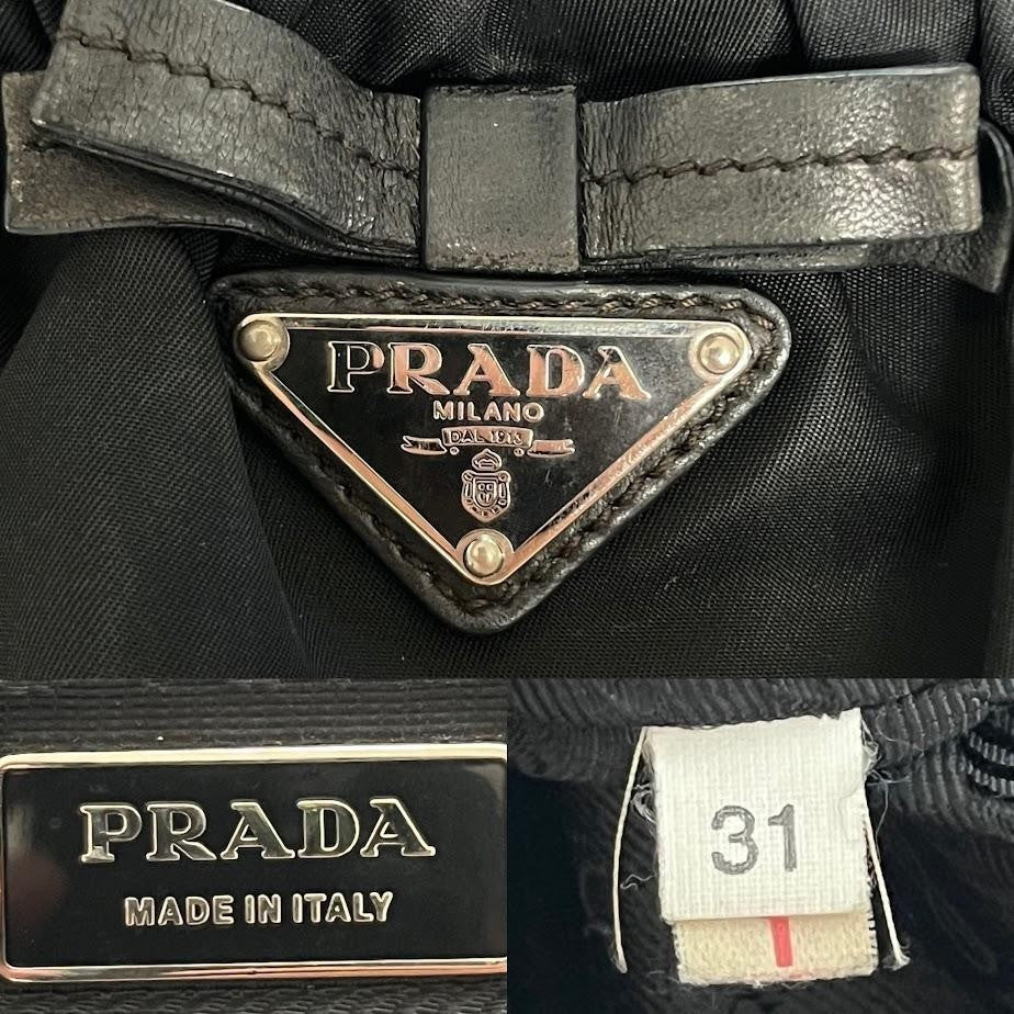 PRADA Hand Bag Tote Purse Logo Nylon Leather Black Authentic