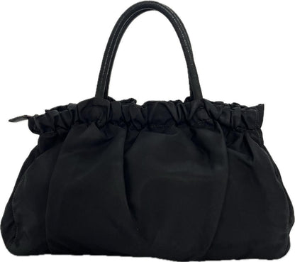 PRADA Hand Bag Tote Purse Logo Nylon Leather Black Authentic