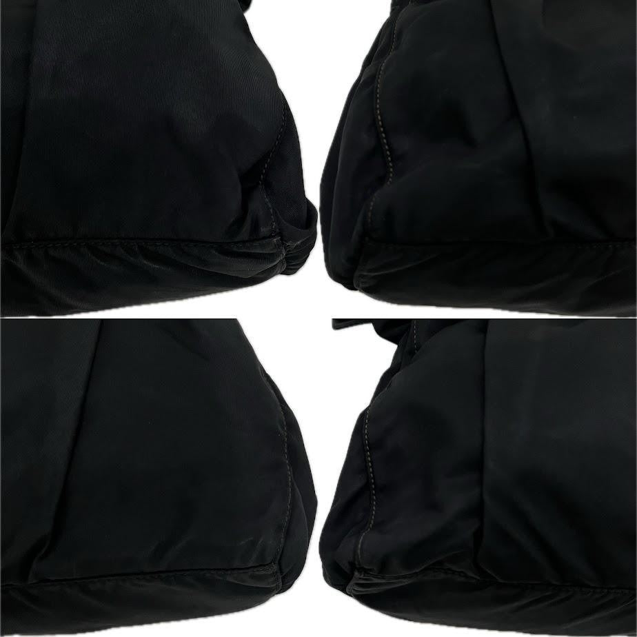 PRADA Hand Bag Tote Purse Logo Nylon Leather Black Authentic