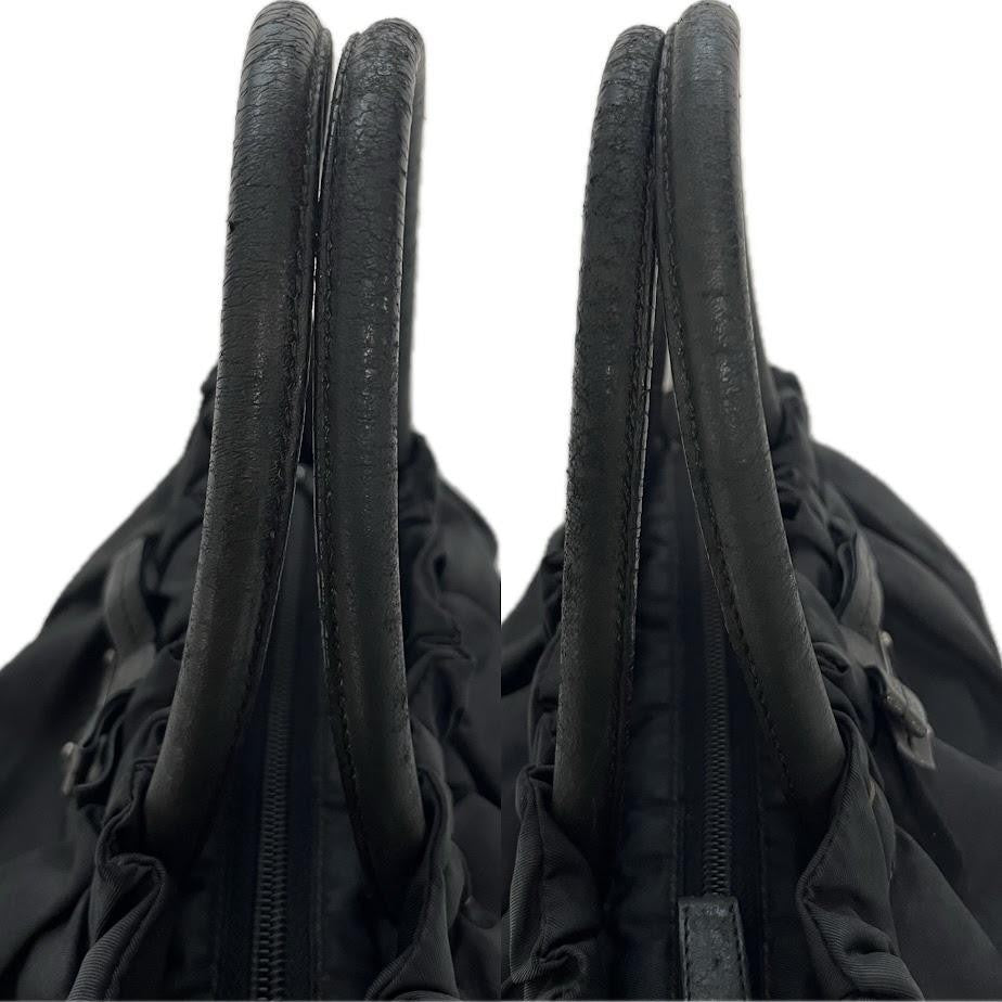 PRADA Hand Bag Tote Purse Logo Nylon Leather Black Authentic