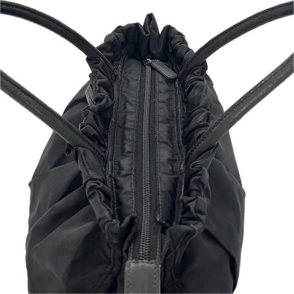 PRADA Hand Bag Tote Purse Logo Nylon Leather Black Authentic