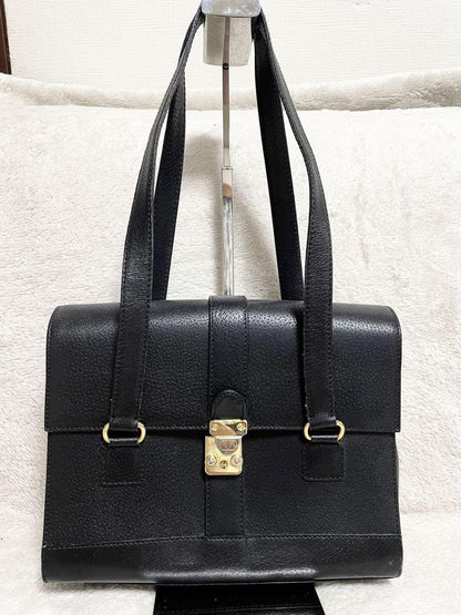 Valentino Garavani Hand Bag Tote Purse Logo Leather Black Authentic