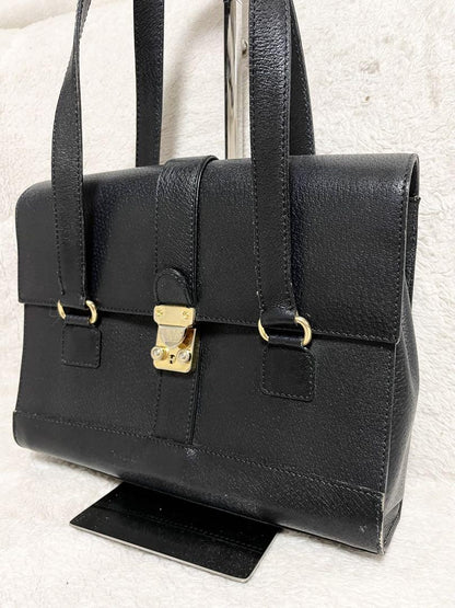 Valentino Garavani Hand Bag Tote Purse Logo Leather Black Authentic