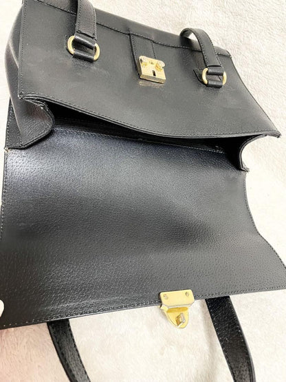 Valentino Garavani Hand Bag Tote Purse Logo Leather Black Authentic