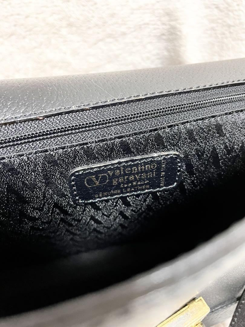 Valentino Garavani Hand Bag Tote Purse Logo Leather Black Authentic