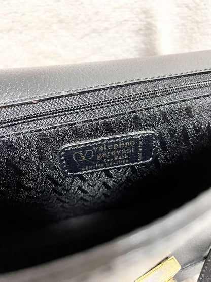 Valentino Garavani Hand Bag Tote Purse Logo Leather Black Authentic