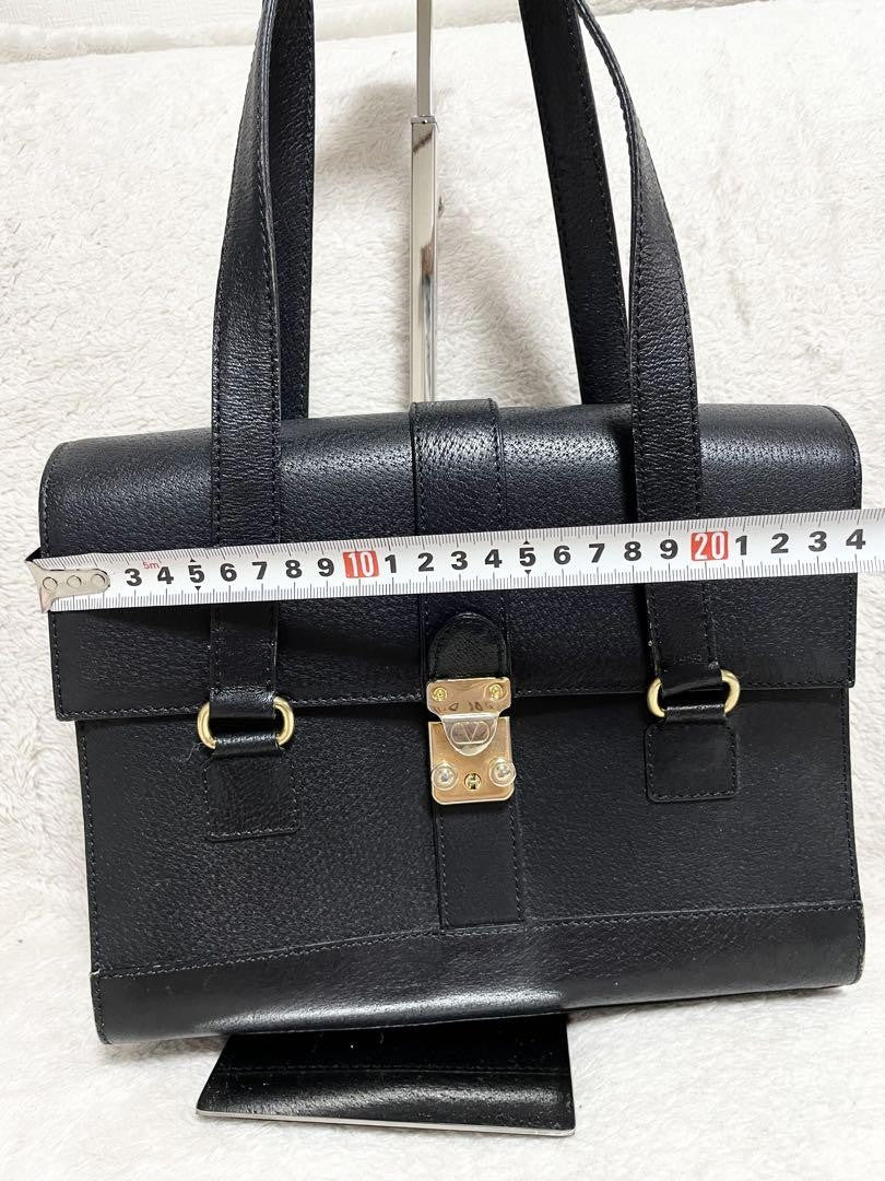 Valentino Garavani Hand Bag Tote Purse Logo Leather Black Authentic