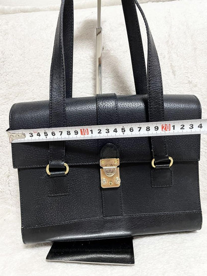 Valentino Garavani Hand Bag Tote Purse Logo Leather Black Authentic