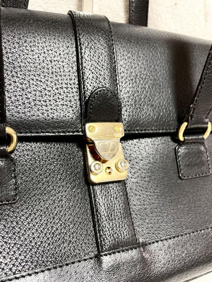 Valentino Garavani Hand Bag Tote Purse Logo Leather Black Authentic