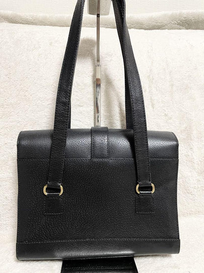 Valentino Garavani Hand Bag Tote Purse Logo Leather Black Authentic