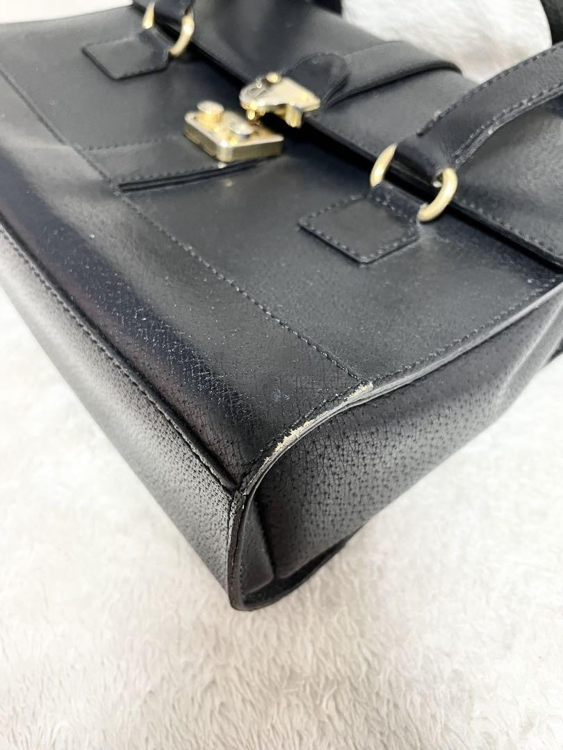 Valentino Garavani Hand Bag Tote Purse Logo Leather Black Authentic