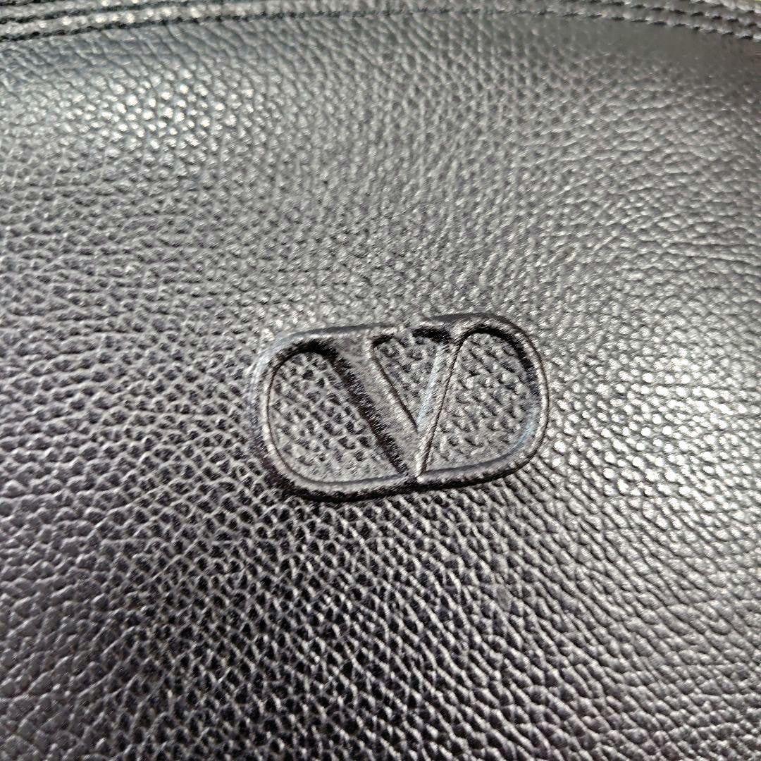 Valentino Garavani Hand Bag Tote Purse Logo Leather Black Authentic