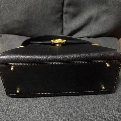 Valentino Garavani Hand Bag Tote Purse Logo Leather Black Authentic