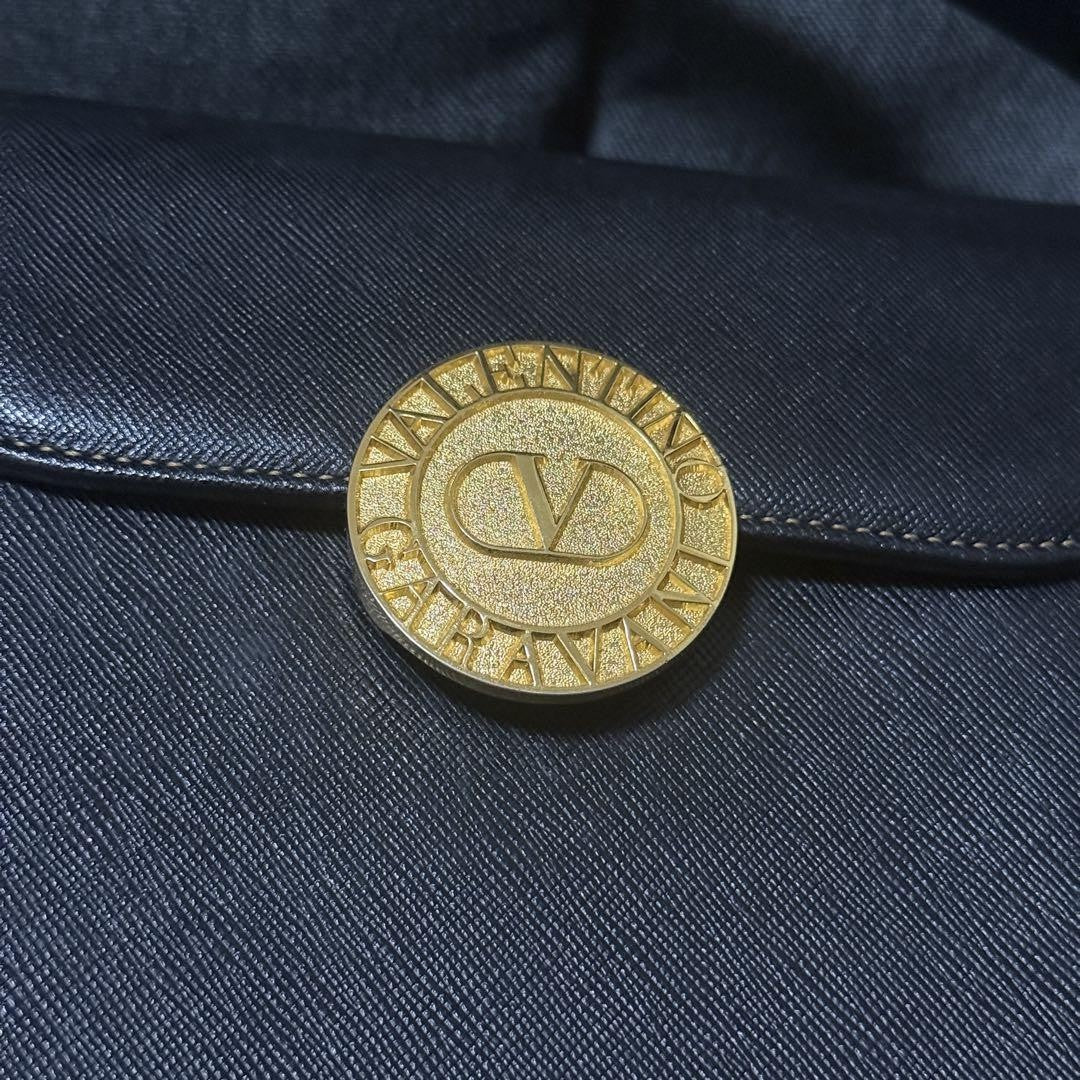Valentino Garavani Hand Bag Tote Purse Logo Leather Black Authentic