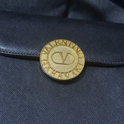 Valentino Garavani Hand Bag Tote Purse Logo Leather Black Authentic