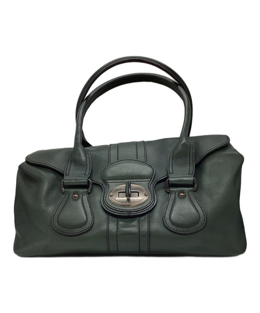 TOD'S Hand Bag Tote Purse Turn Lock Green Authentic