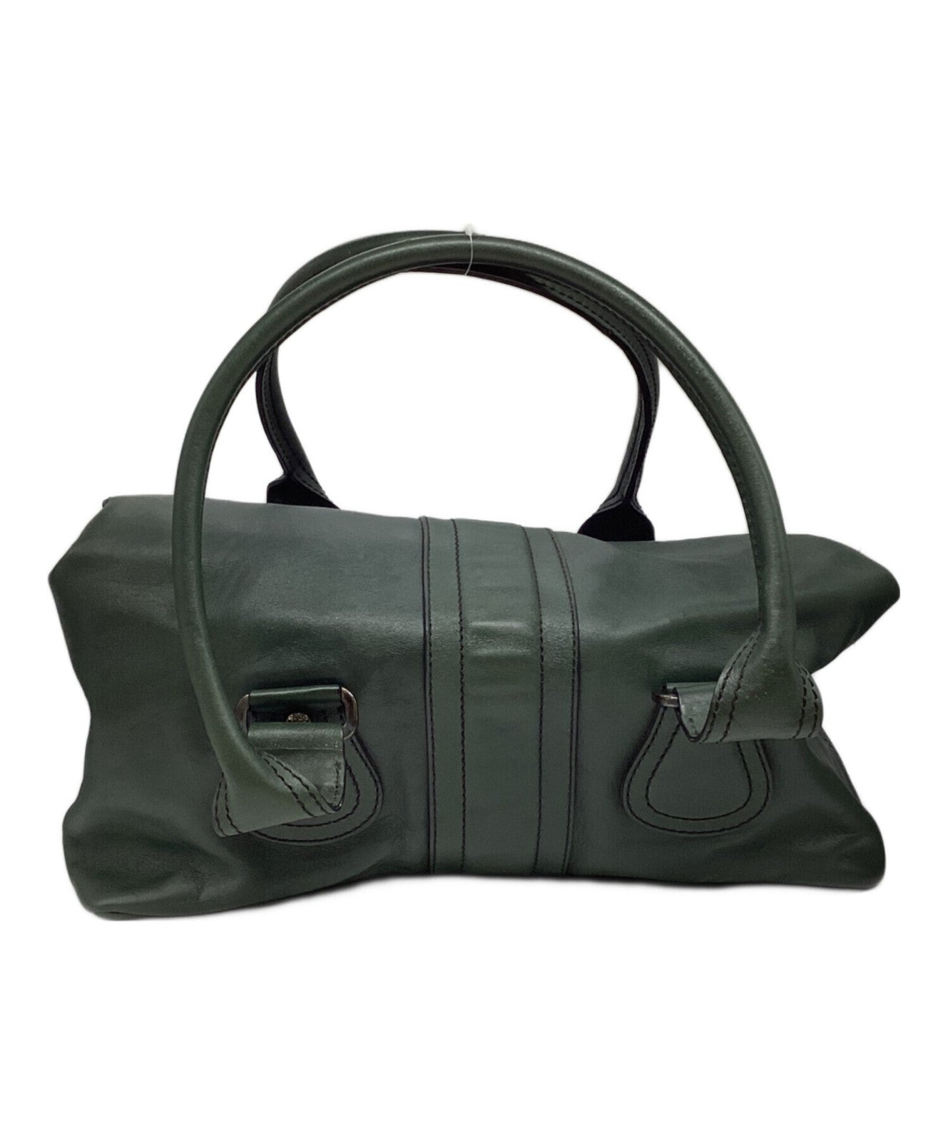 TOD'S Hand Bag Tote Purse Turn Lock Green Authentic