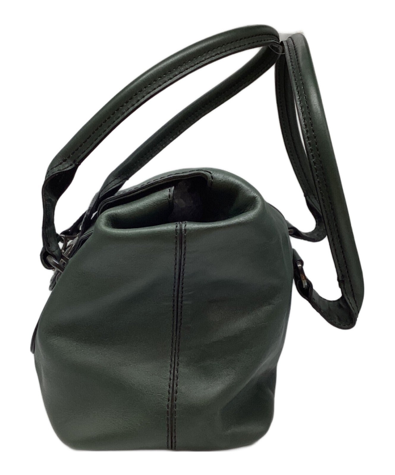TOD'S Hand Bag Tote Purse Turn Lock Green Authentic