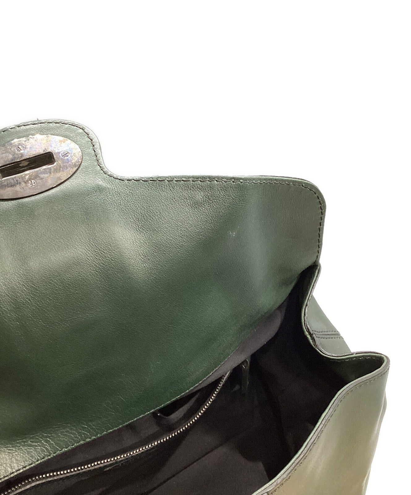 TOD'S Hand Bag Tote Purse Turn Lock Green Authentic